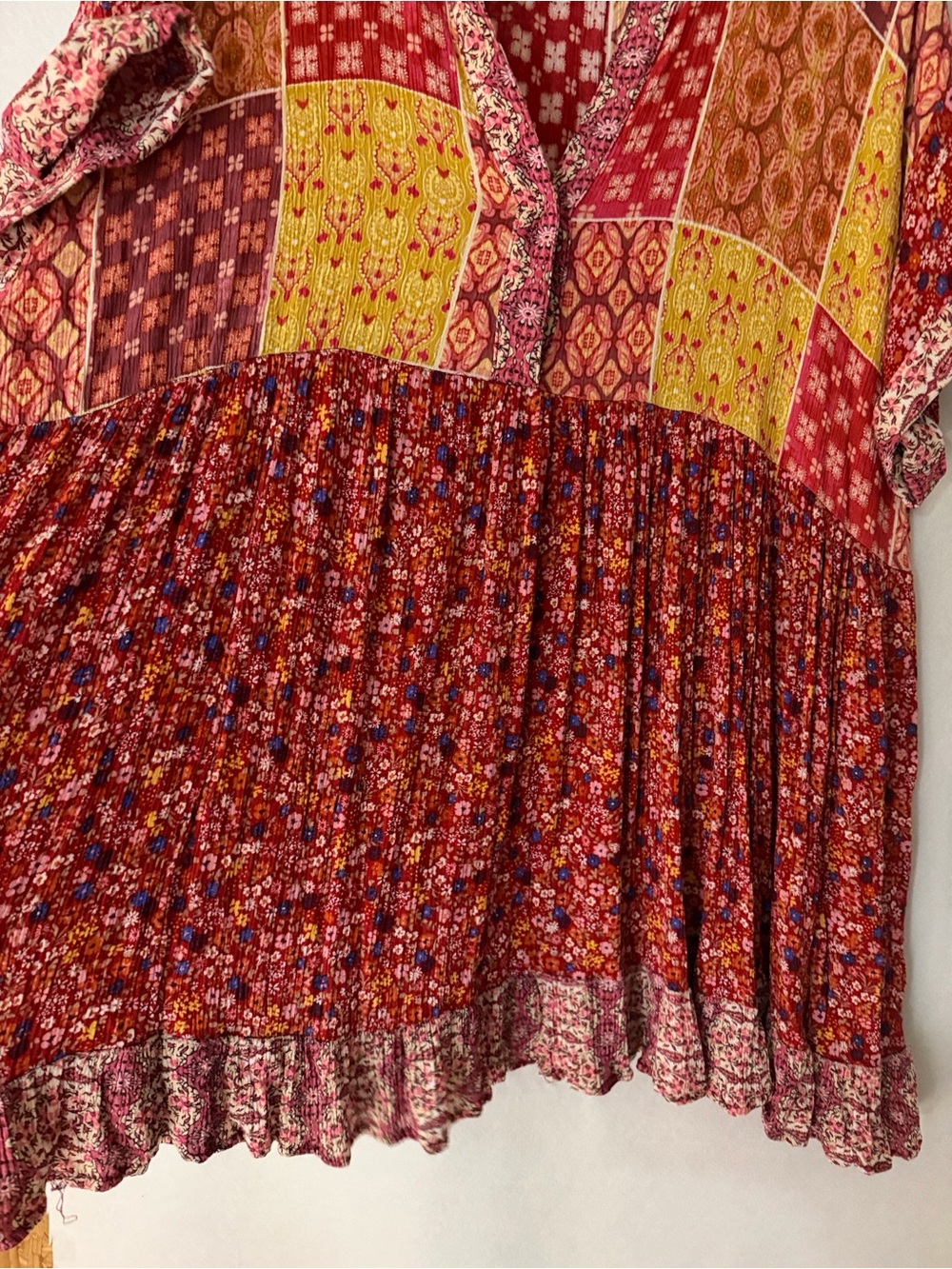 Easel boho, mixed floral patchwork,baby doll tunic dress top Cottagecore 2X - Picture 5 of 6